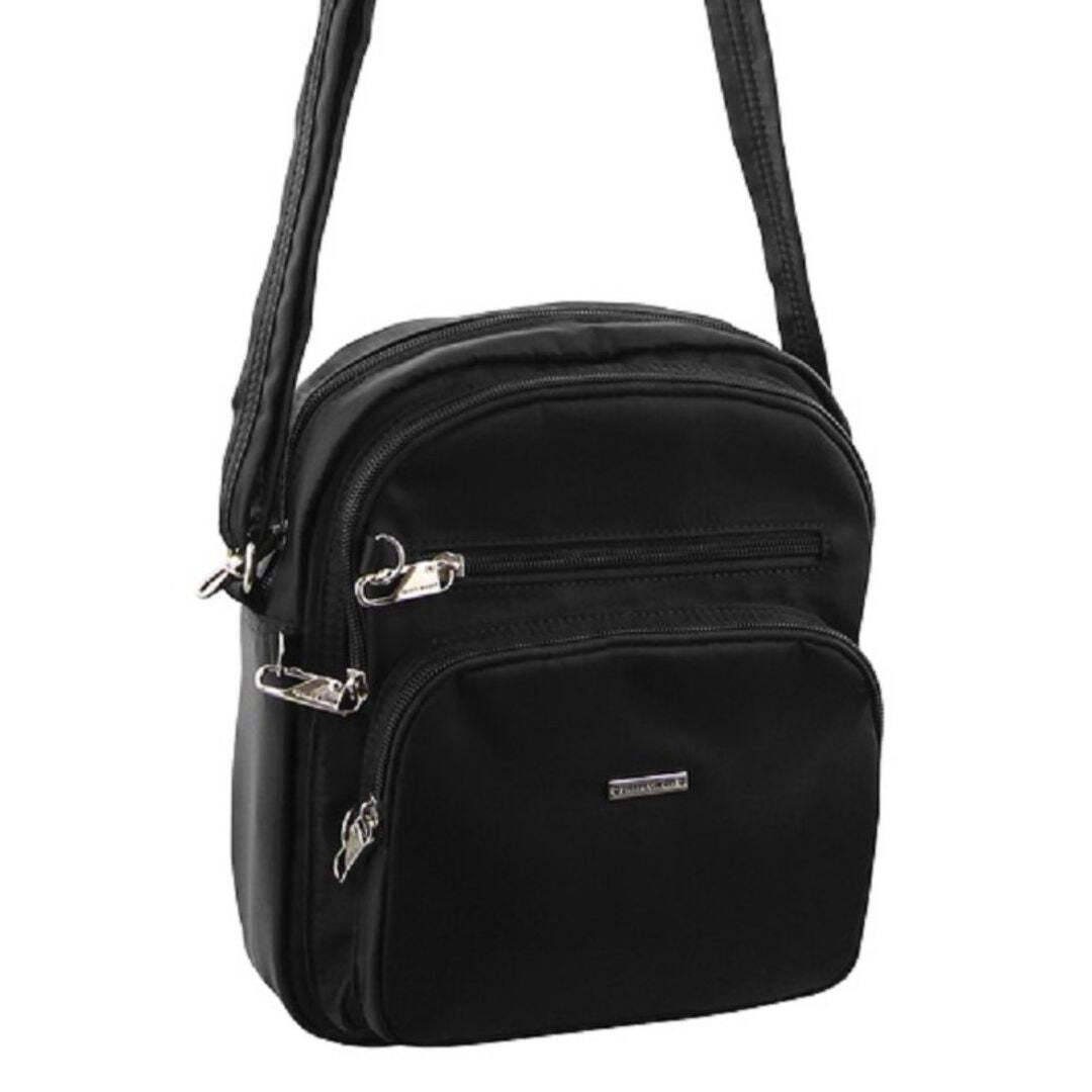 Pierre Cardin Nylon Shoulder Cross Body RFID Anti-Theft Slash Proof Bag Travel - Black-0