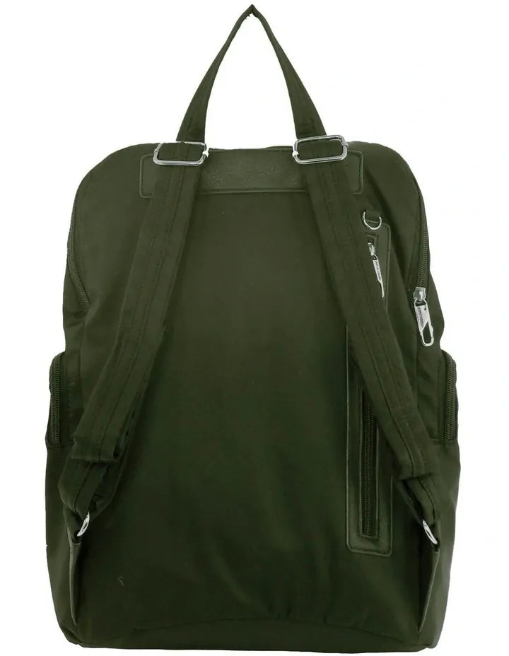 Pierre Cardin Nylon RFID Anti Theft Slash Proof Travel Backpack Bag - Olive-3