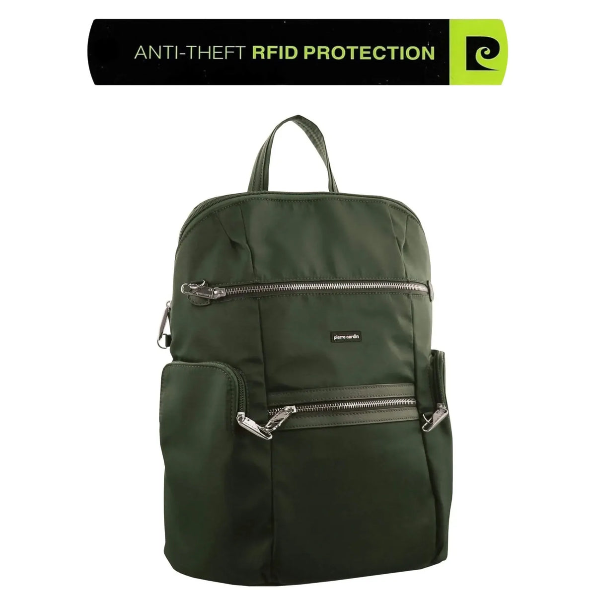 Pierre Cardin Nylon RFID Anti Theft Slash Proof Travel Backpack Bag - Olive
