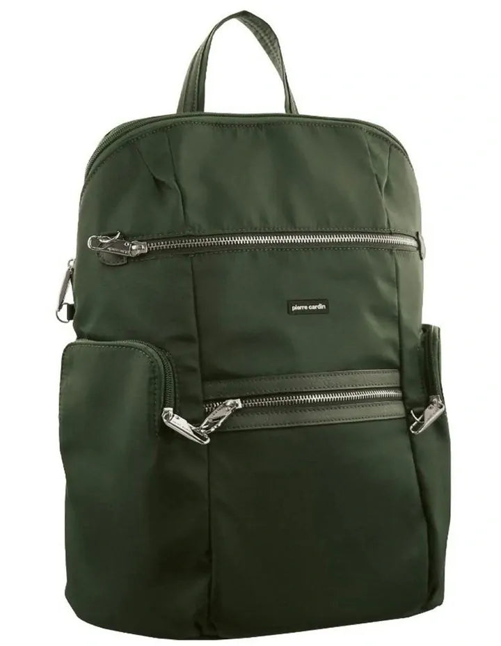 Pierre Cardin Nylon RFID Anti Theft Slash Proof Travel Backpack Bag - Olive