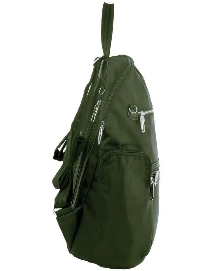 Pierre Cardin Nylon RFID Anti Theft Slash Proof Travel Backpack Bag - Olive