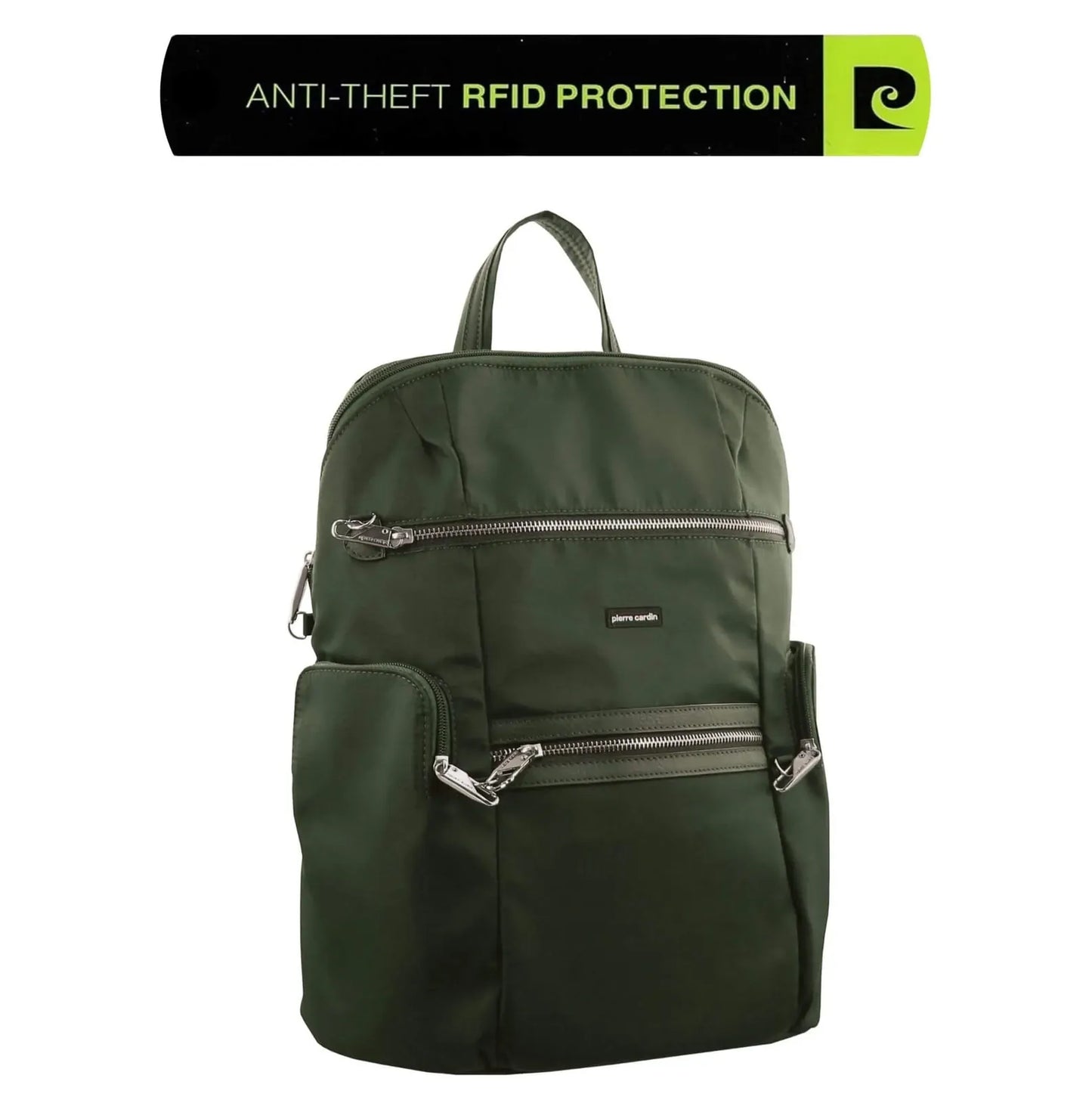Pierre Cardin Nylon RFID Anti Theft Slash Proof Travel Backpack Bag - Olive-4