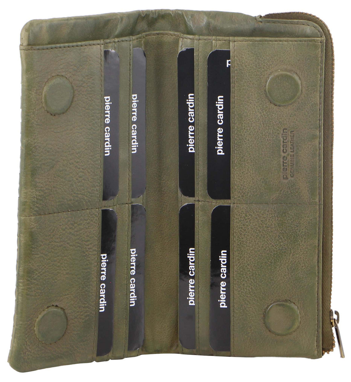 Pierre Cardin Womens Soft Rustic Leather Wallet Coin RFID Purse - Olive-1