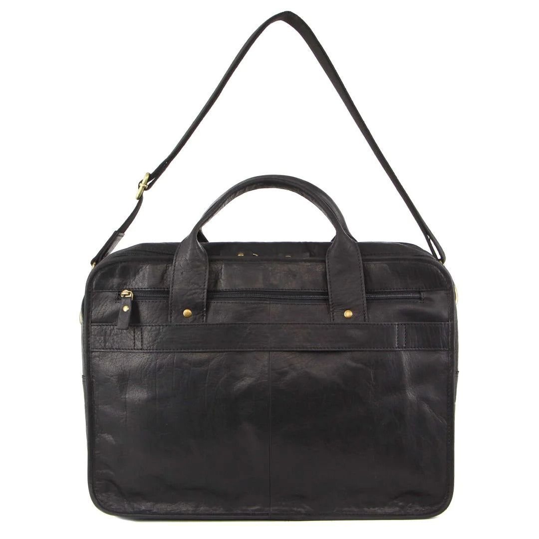 Pierre Cardin Rustic Leather 15" Laptop Computer Messenger Bag - Black-3