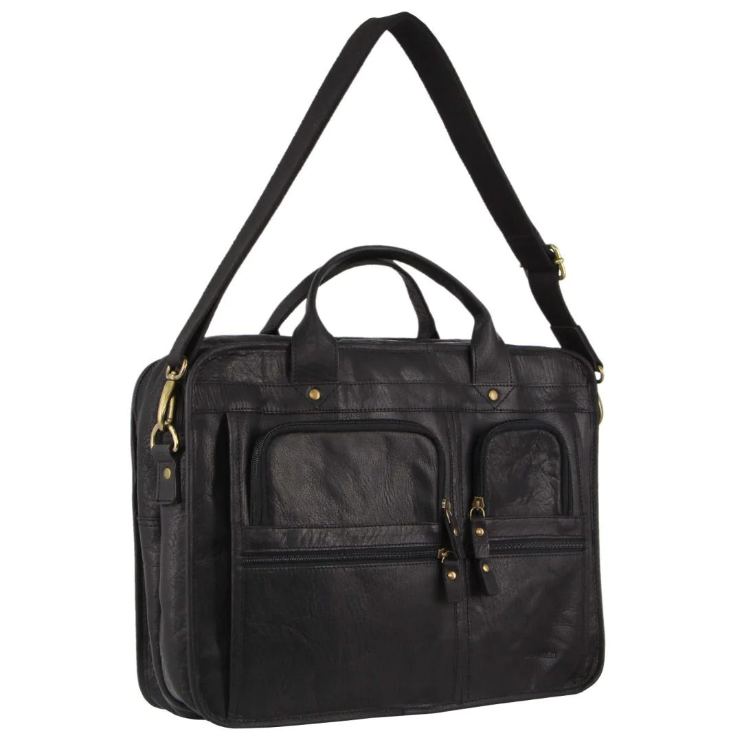 Pierre Cardin Rustic Leather 15" Laptop Computer Messenger Bag - Black-0