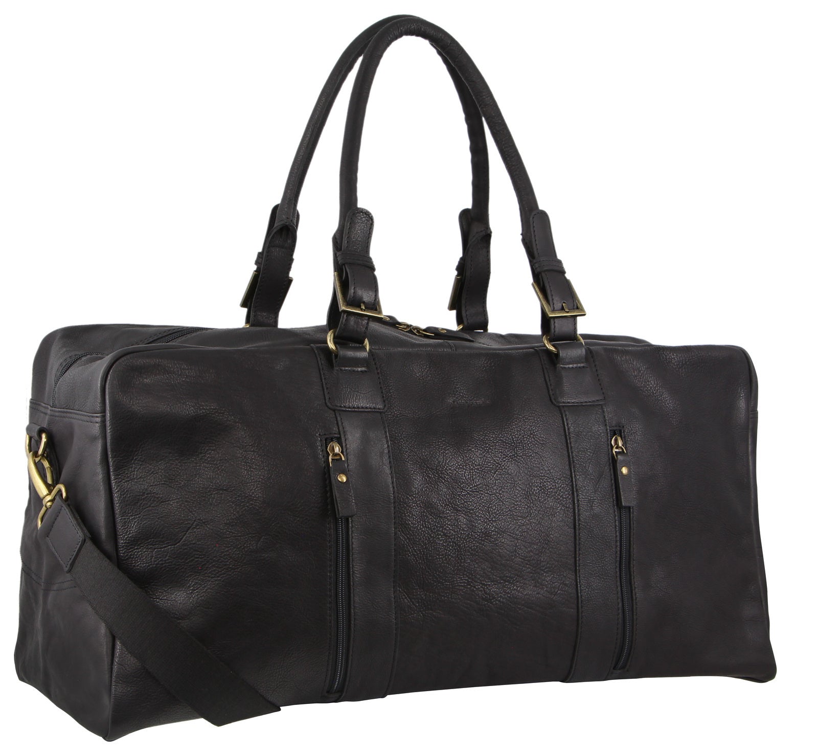Pierre Cardin Rustic Leather Travel Business Trip Bag Overnight - Black-0