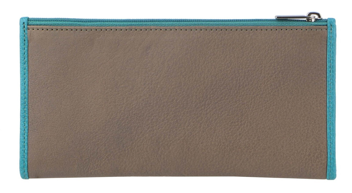 Pierre Cardin Italian Genuine Leather Ladies Wallet - Taupe/Turquiose-2