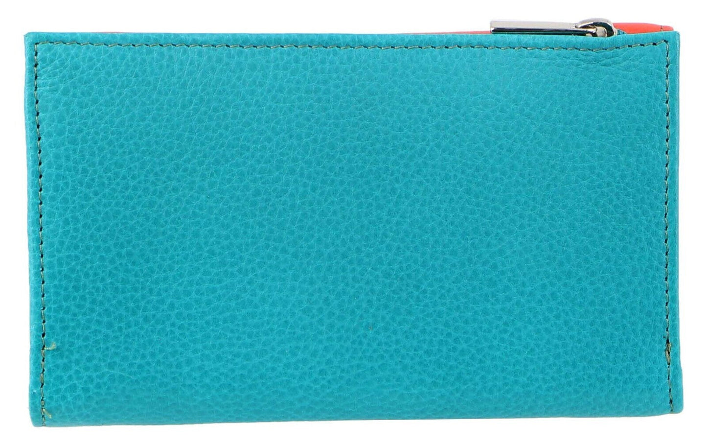 Pierre Cardin Italian Genuine Leather Ladies Trifold Wallet- Orange/Turquoise-2