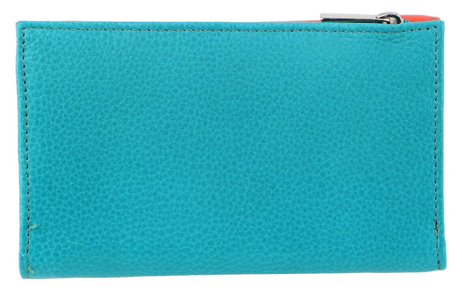 Pierre Cardin Italian Genuine Leather Ladies Trifold Wallet- Orange/Turquoise-2