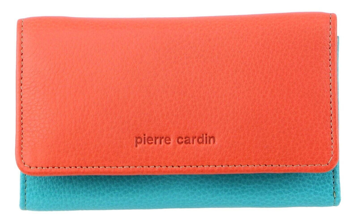 Pierre Cardin Italian Genuine Leather Ladies Wallet- Orange/Turquoise