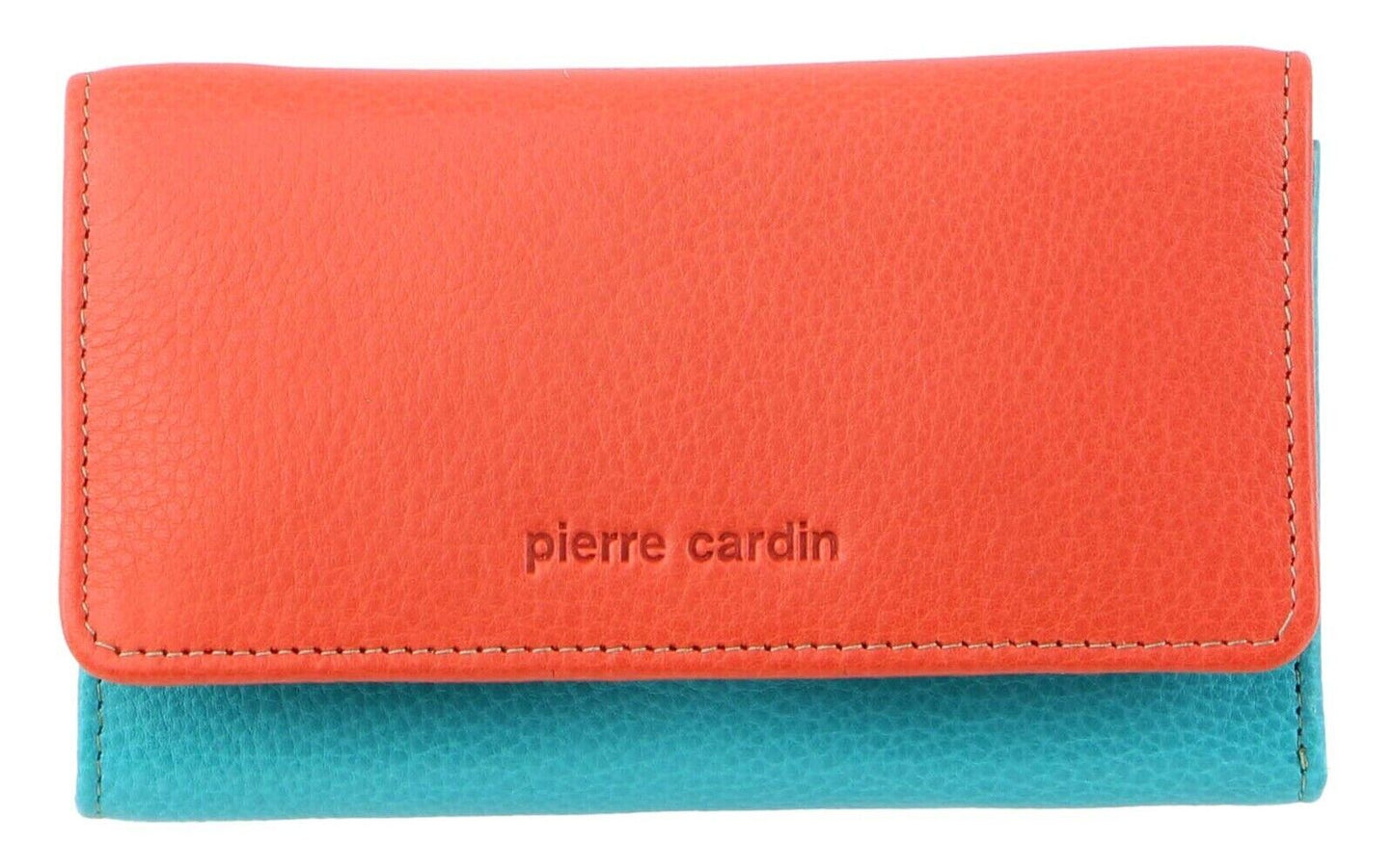 Pierre Cardin Italian Genuine Leather Ladies Wallet- Orange/Turquoise