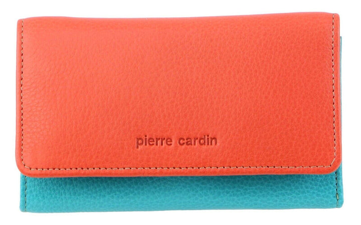 Pierre Cardin Italian Genuine Leather Ladies Wallet- Orange/Turquoise