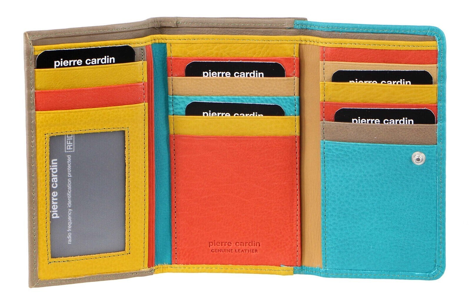 Pierre Cardin Italian Genuine Leather Ladies Summer Trifold Wallet- Turquoise/Taupe-0