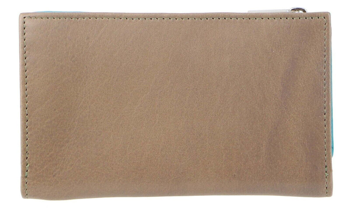 Pierre Cardin Italian Genuine Leather Ladies Summer Wallet- Turquoise/Taupe