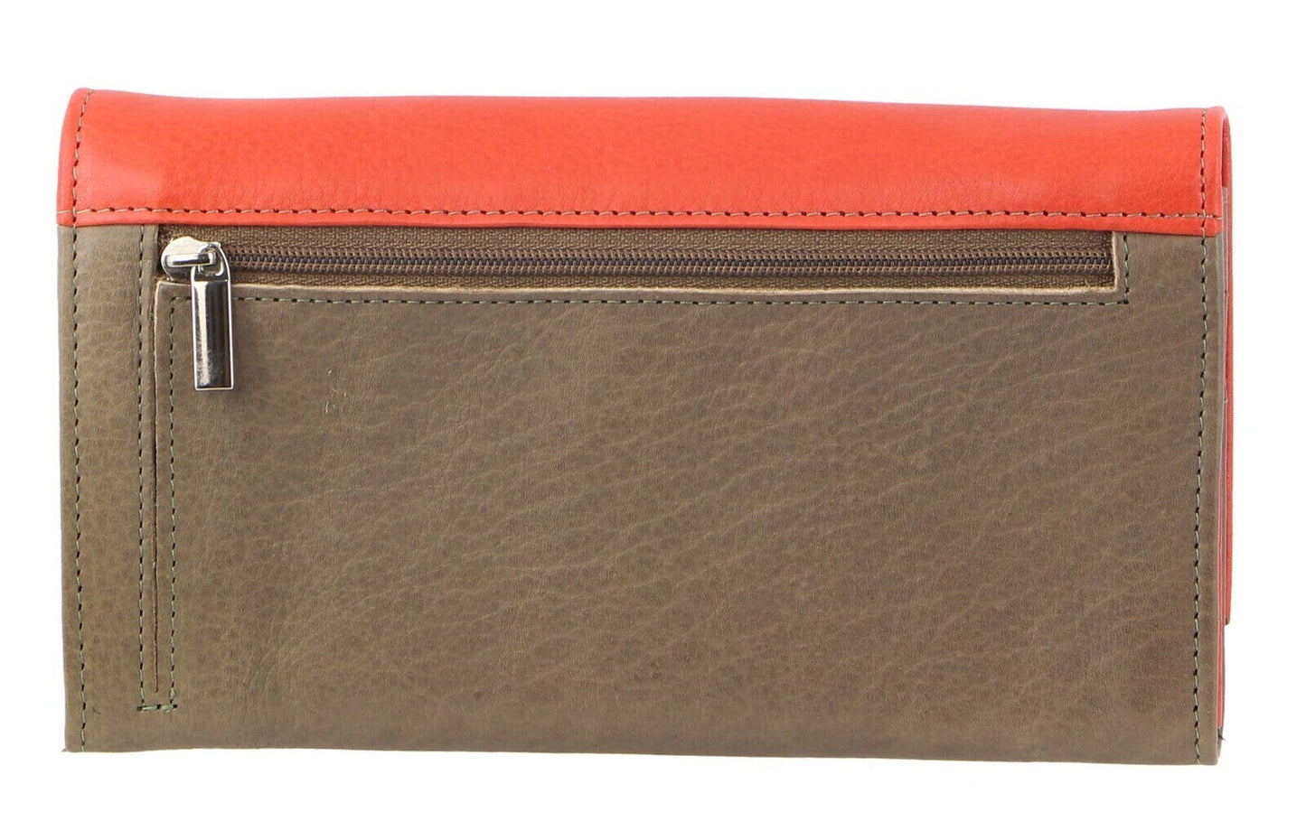 Pierre Cardin Italian Genuine Leather Ladies Wallet - Orange/Taupe-2
