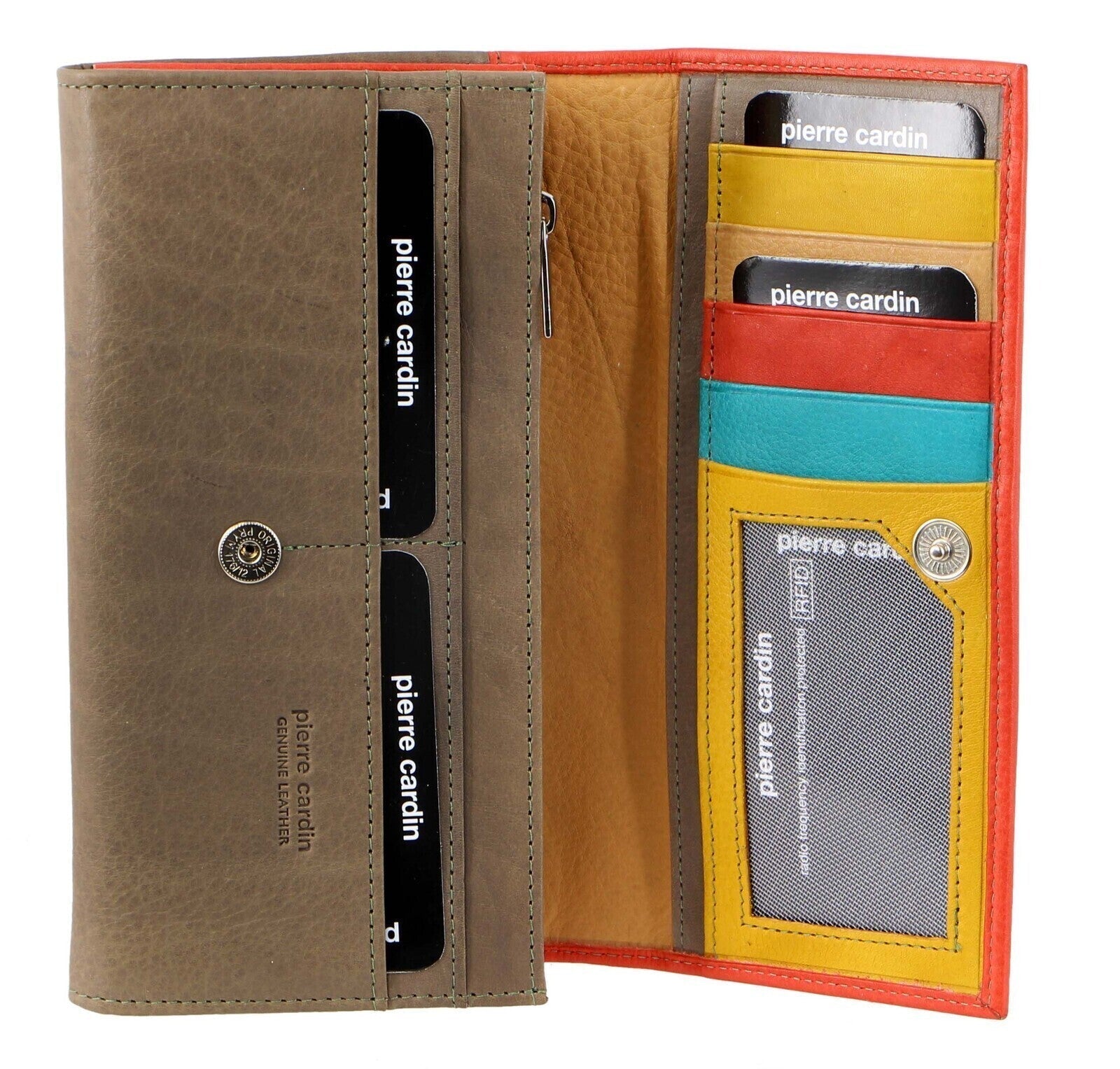 Pierre Cardin Italian Genuine Leather Ladies Wallet - Orange/Taupe-0