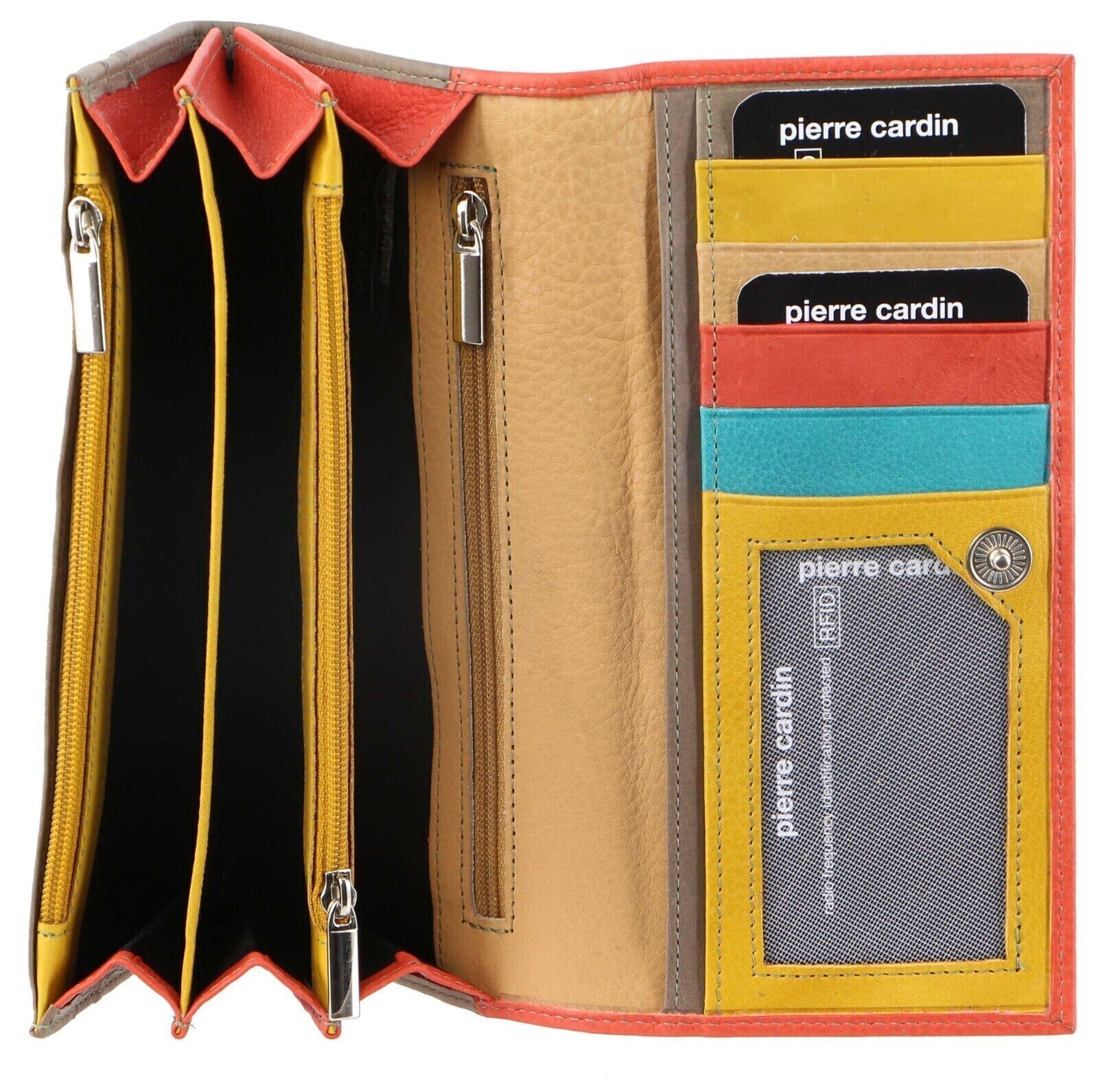 Pierre Cardin Italian Genuine Leather Ladies Wallet - Orange/Taupe-4