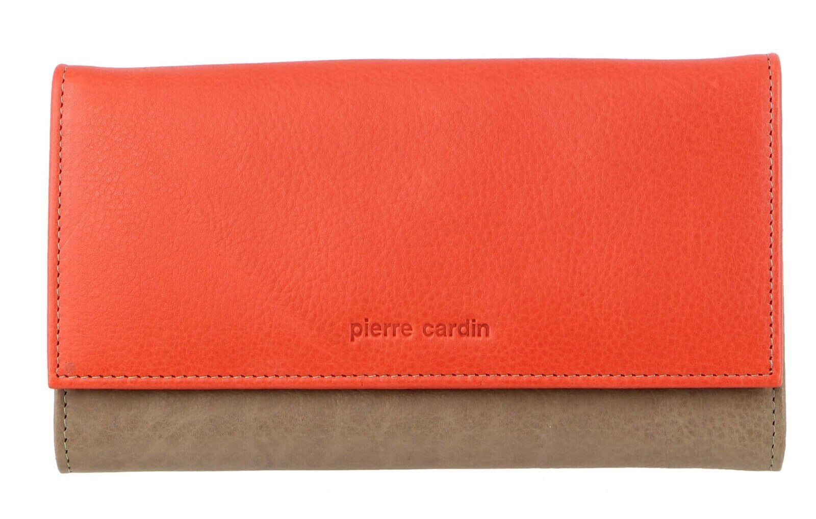 Pierre Cardin Italian Genuine Leather Ladies Wallet - Orange/Taupe-3
