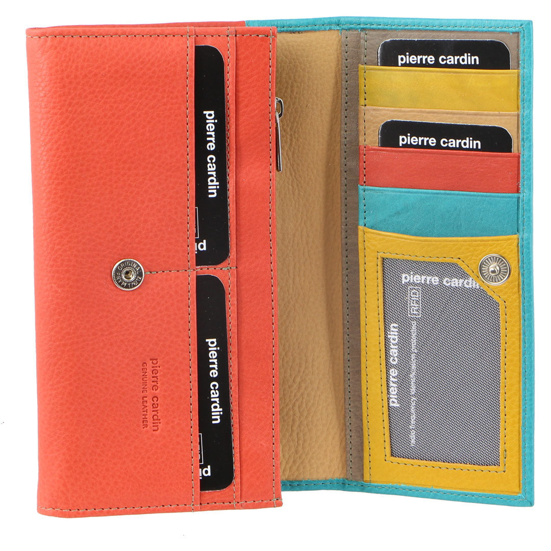 Pierre Cardin Italian Genuine Leather Ladies Wallet - Turquoise/Orange-3