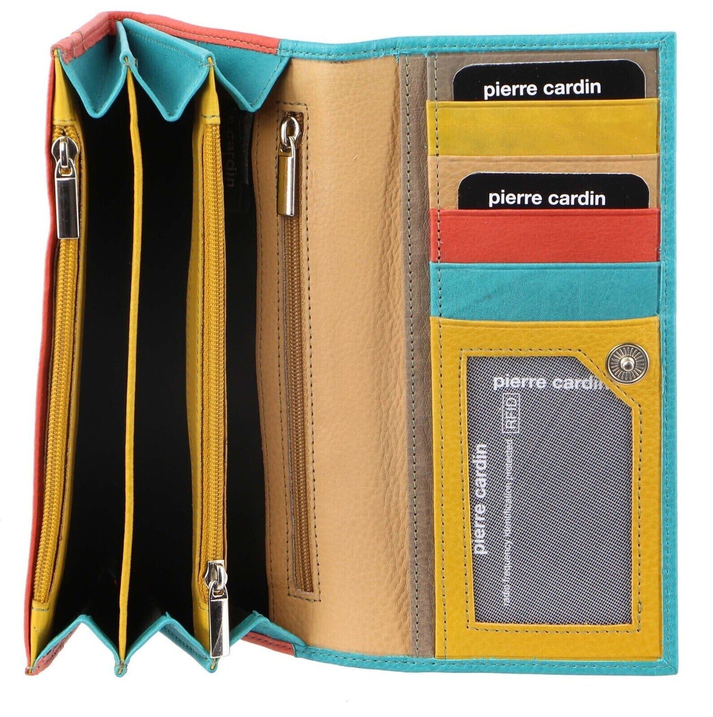 Pierre Cardin Italian Genuine Leather Ladies Wallet - Turquoise/Orange-0