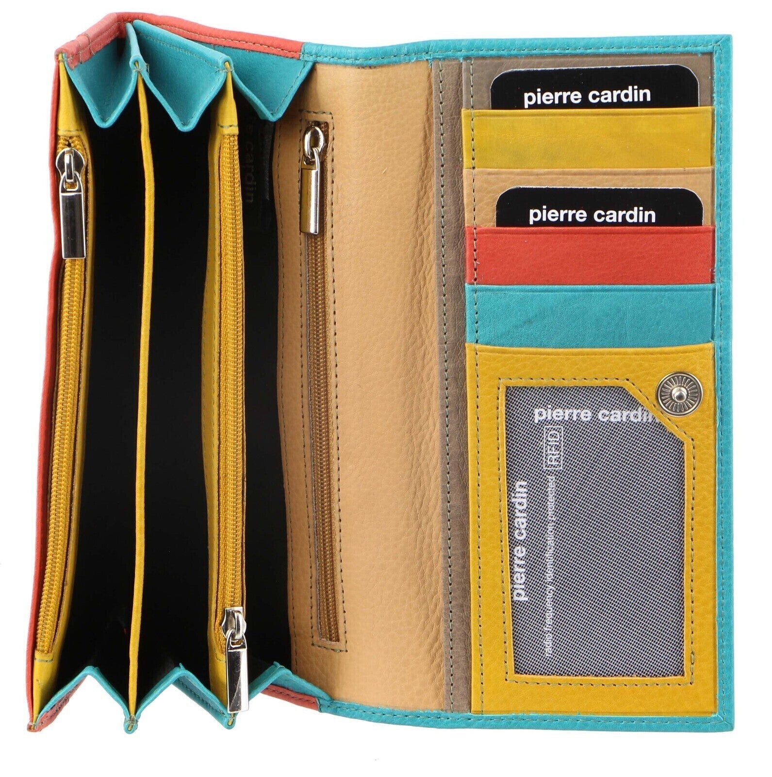 Pierre Cardin Italian Genuine Leather Ladies Wallet - Turquoise/Orange-0