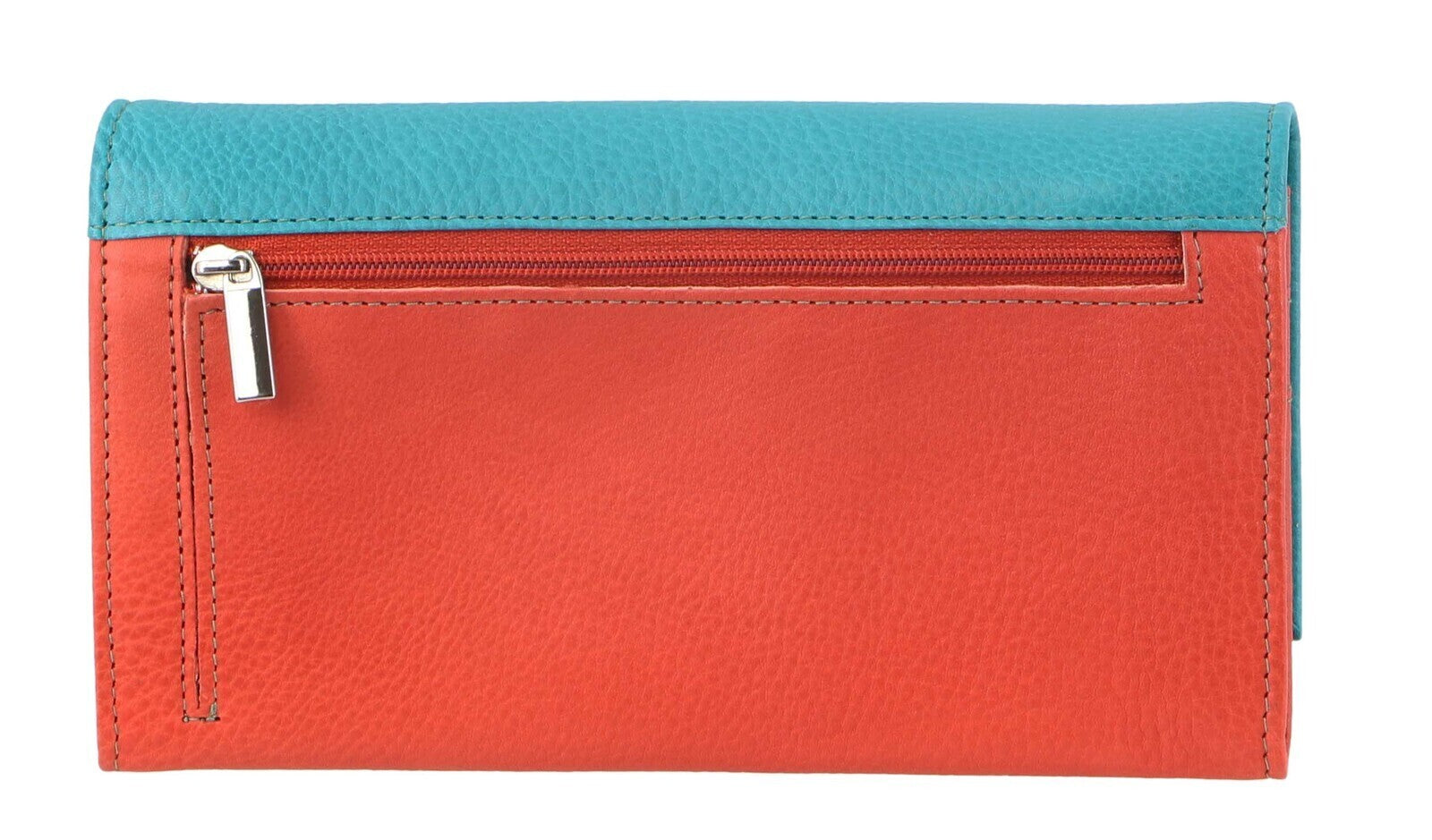 Pierre Cardin Italian Genuine Leather Ladies Wallet - Turquoise/Orange-2