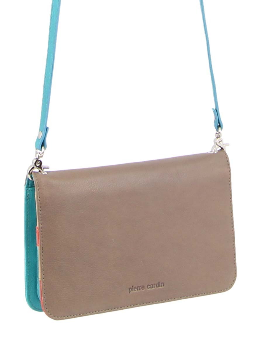 Pierre Cardin Genuine Leather Ladies Wallet Clutch Bag - Taupe/Turquoise-1