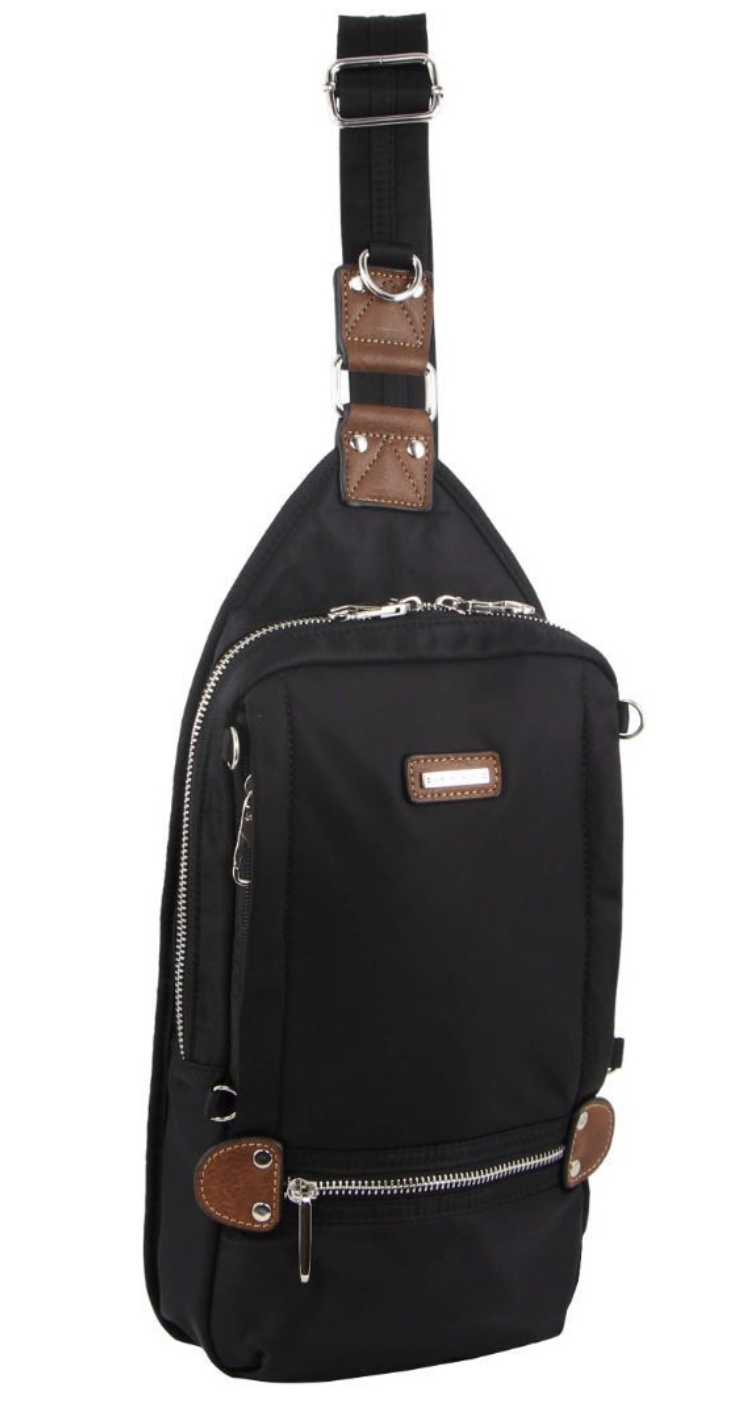 Pierre Cardin Anti-Theft 2-Tone Cross Body Nylon Sling Bag - Black-1
