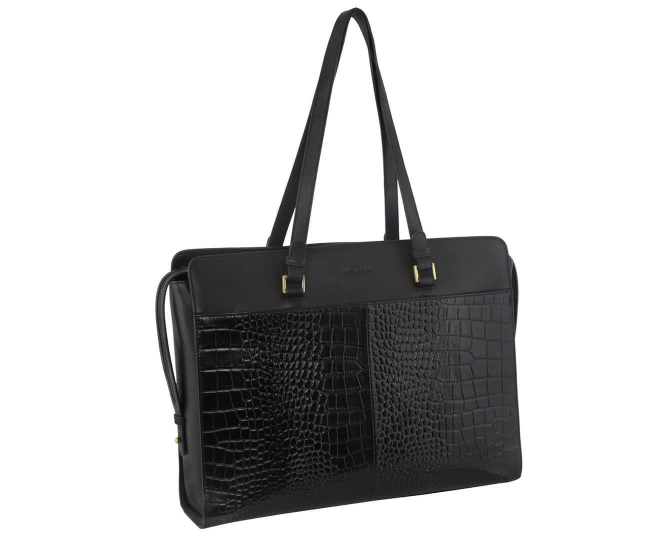 Pierre Cardin Unisex Croc-Embossed Leather Business 15" Laptop Computer Bag - Black-0