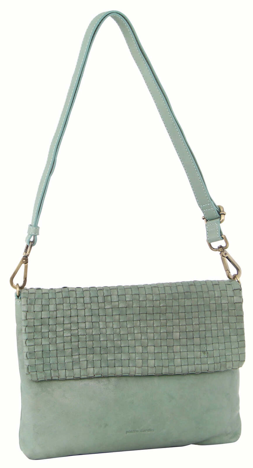 Pierre Cardin Womens Woven Leather Flap Cross-Body Bag/Clutch - Mint Green-1
