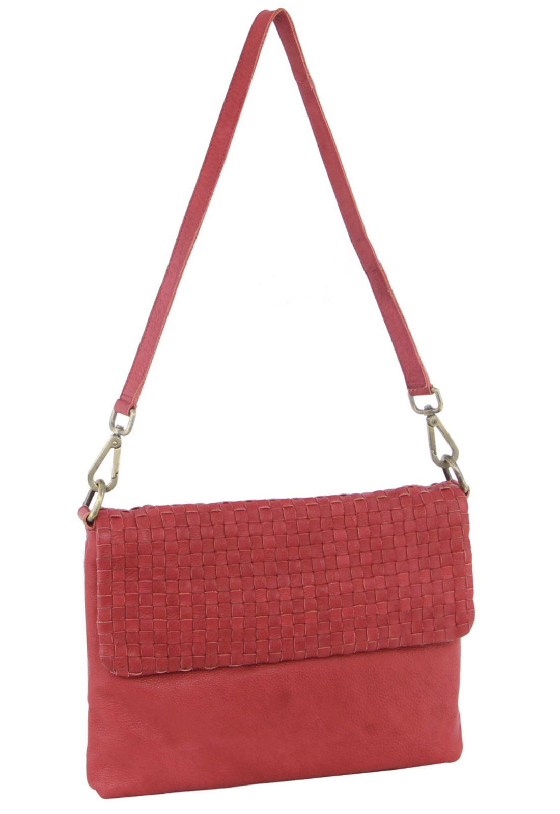Pierre Cardin Womens Woven Leather Flap Cross-Body Bag/Clutch - Red-2