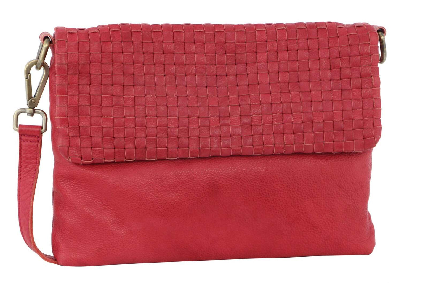 Pierre Cardin Womens Woven Leather Flap Cross-Body Bag/Clutch - Red-1