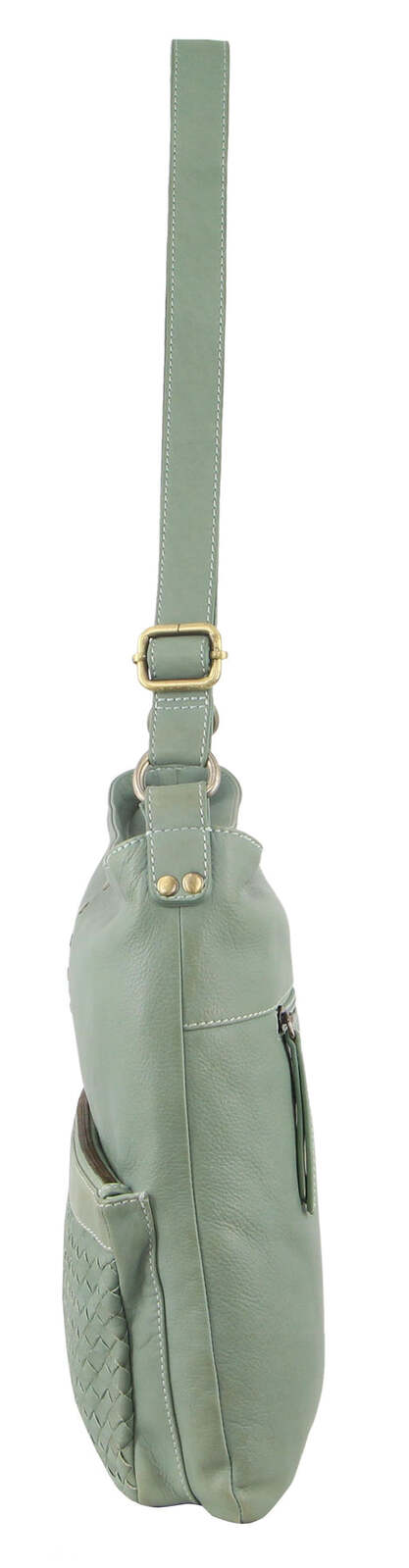 Pierre Cardin Womens Woven Leather Flap Cross-Body Bag Handbag - Mint-3