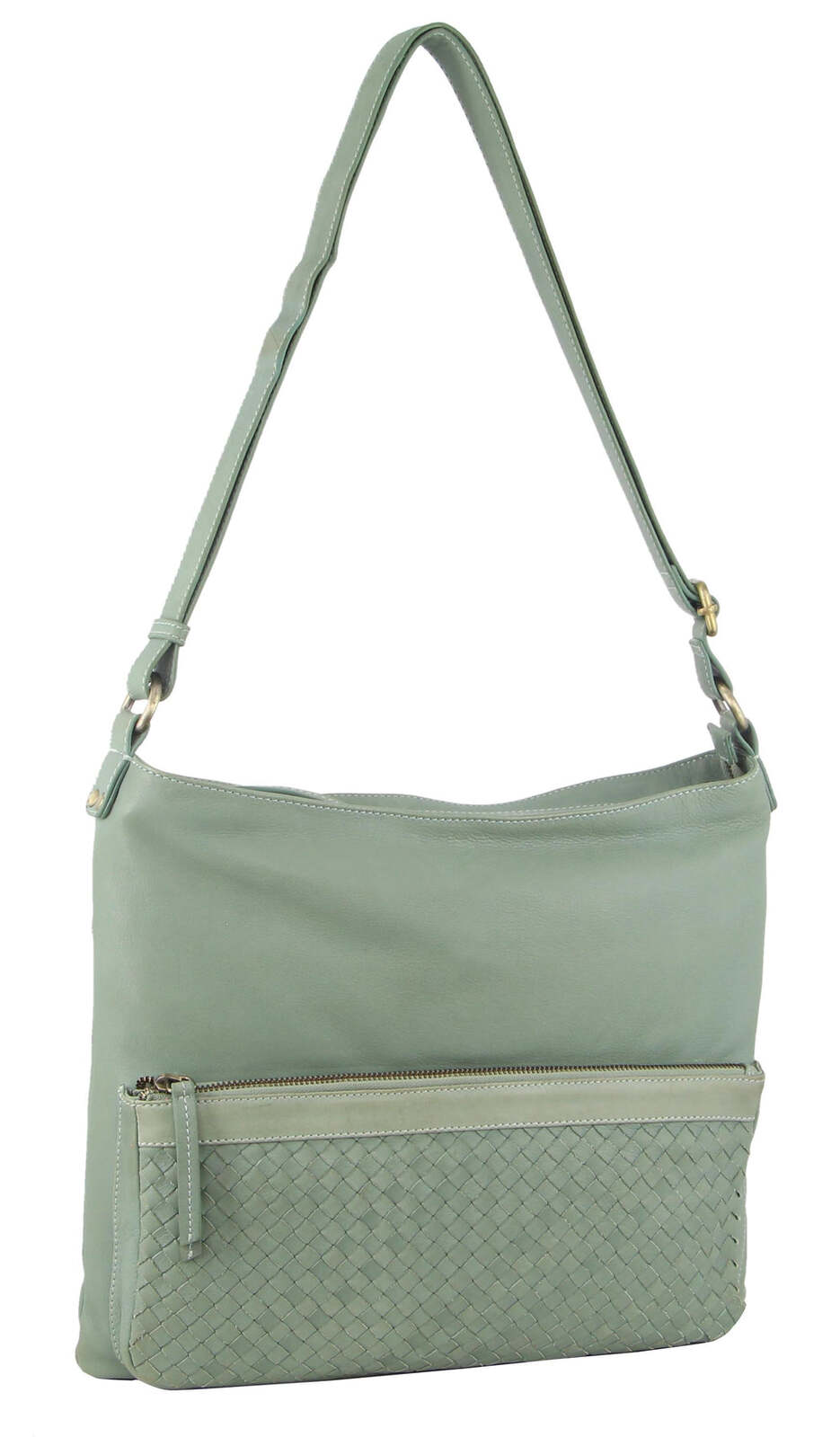Pierre Cardin Womens Woven Leather Flap Cross-Body Bag Handbag - Mint-0