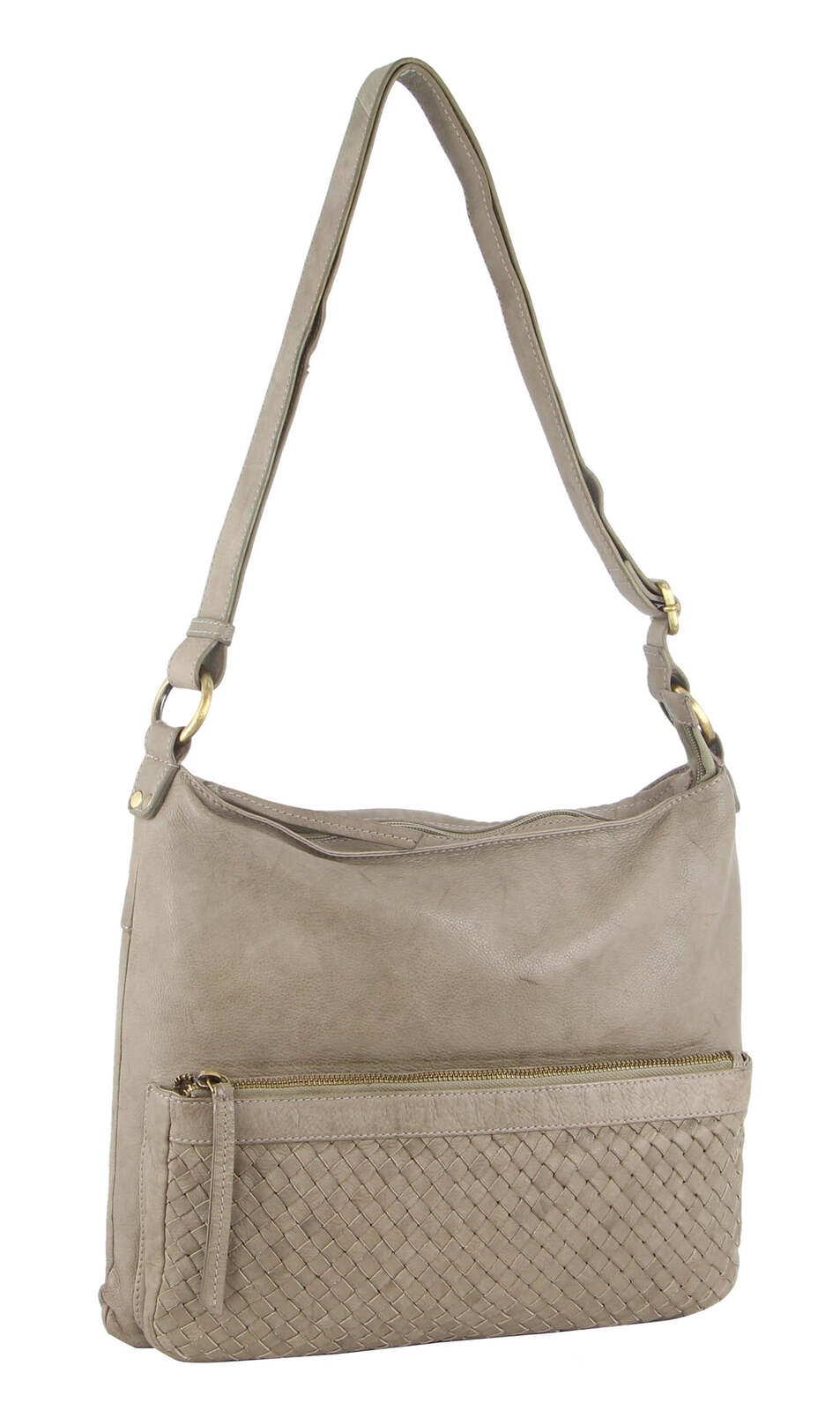 Pierre Cardin Woven Leather Ladies Cross-Body Bag Handbag - Taupe-0