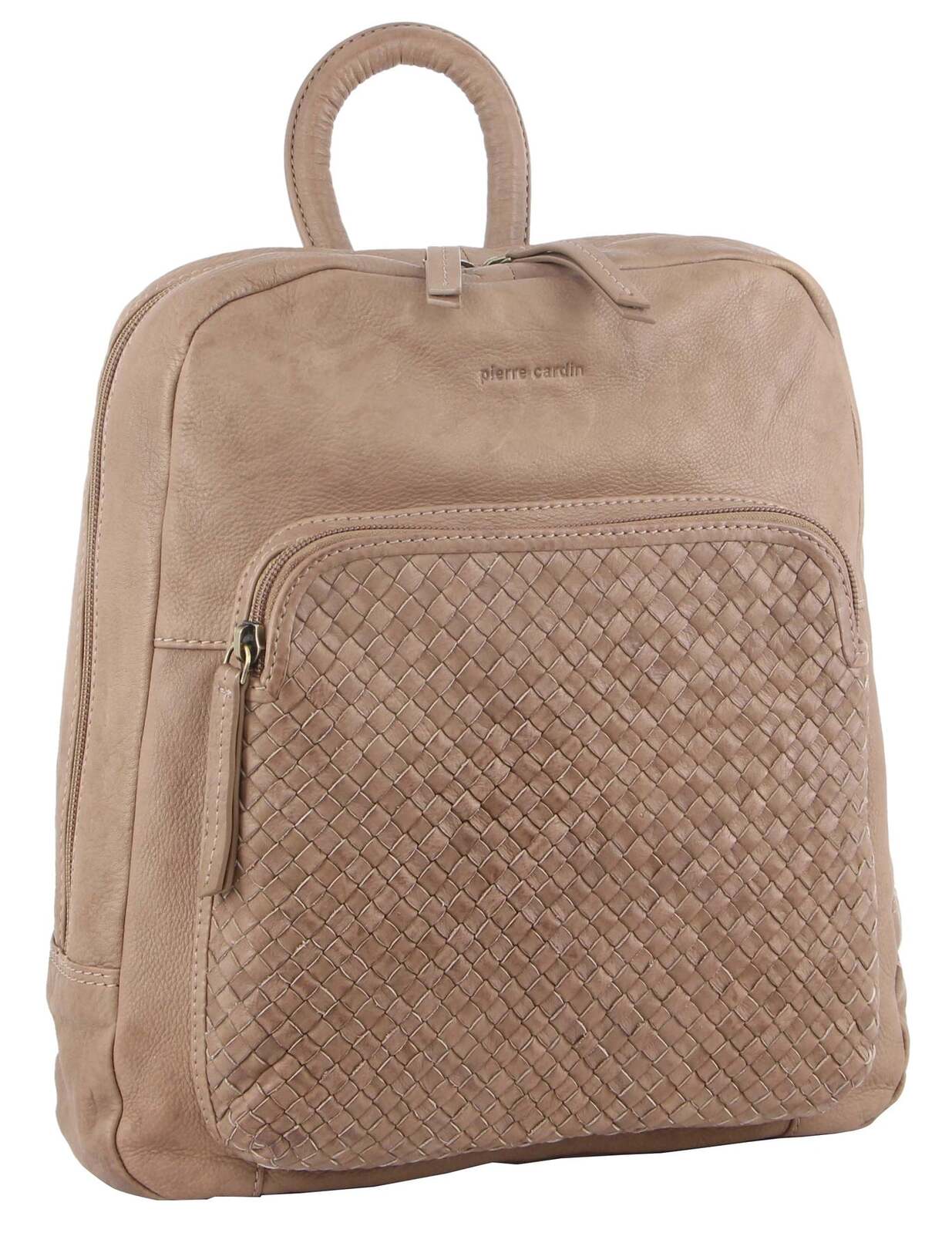 Pierre Cardin Womens Woven Leather Backpack Bag - Taupe-1