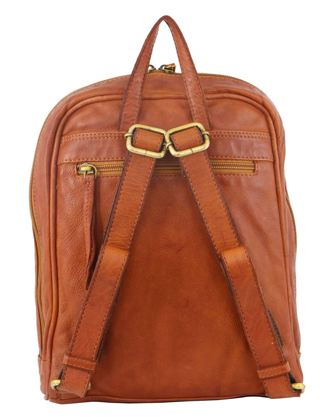 Pierre Cardin Woven Leather Ladies Backpack Bag Travel Satchel Zip - Cognac-2