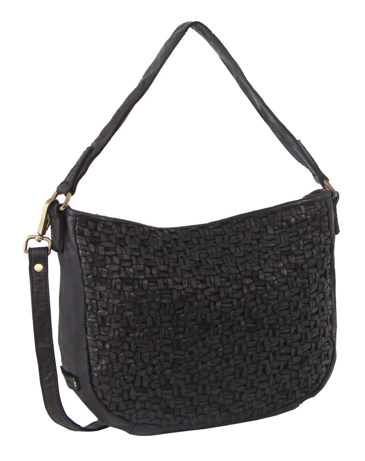 Pierre Cardin Woven Leather Ladies Cross-Body Bag - Black-1