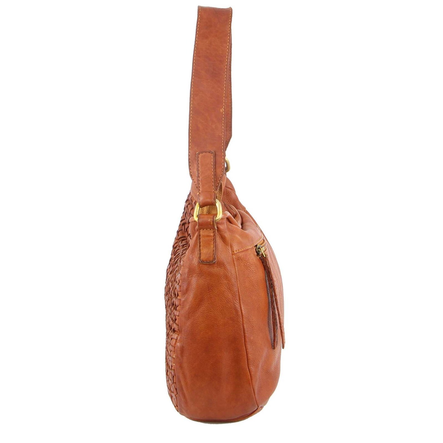 Pierre Cardin Woven Leather Ladies Crossbody Messenger Bag Travel - Cognac-4