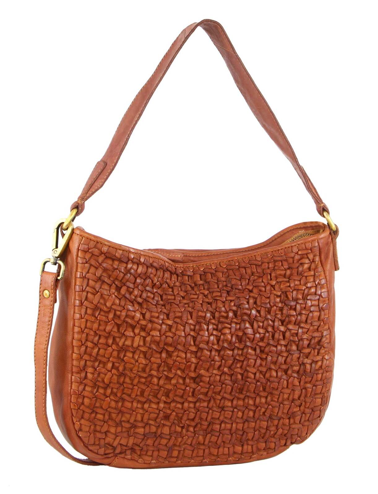 Pierre Cardin Woven Leather Ladies Crossbody Messenger Bag Travel - Cognac-1