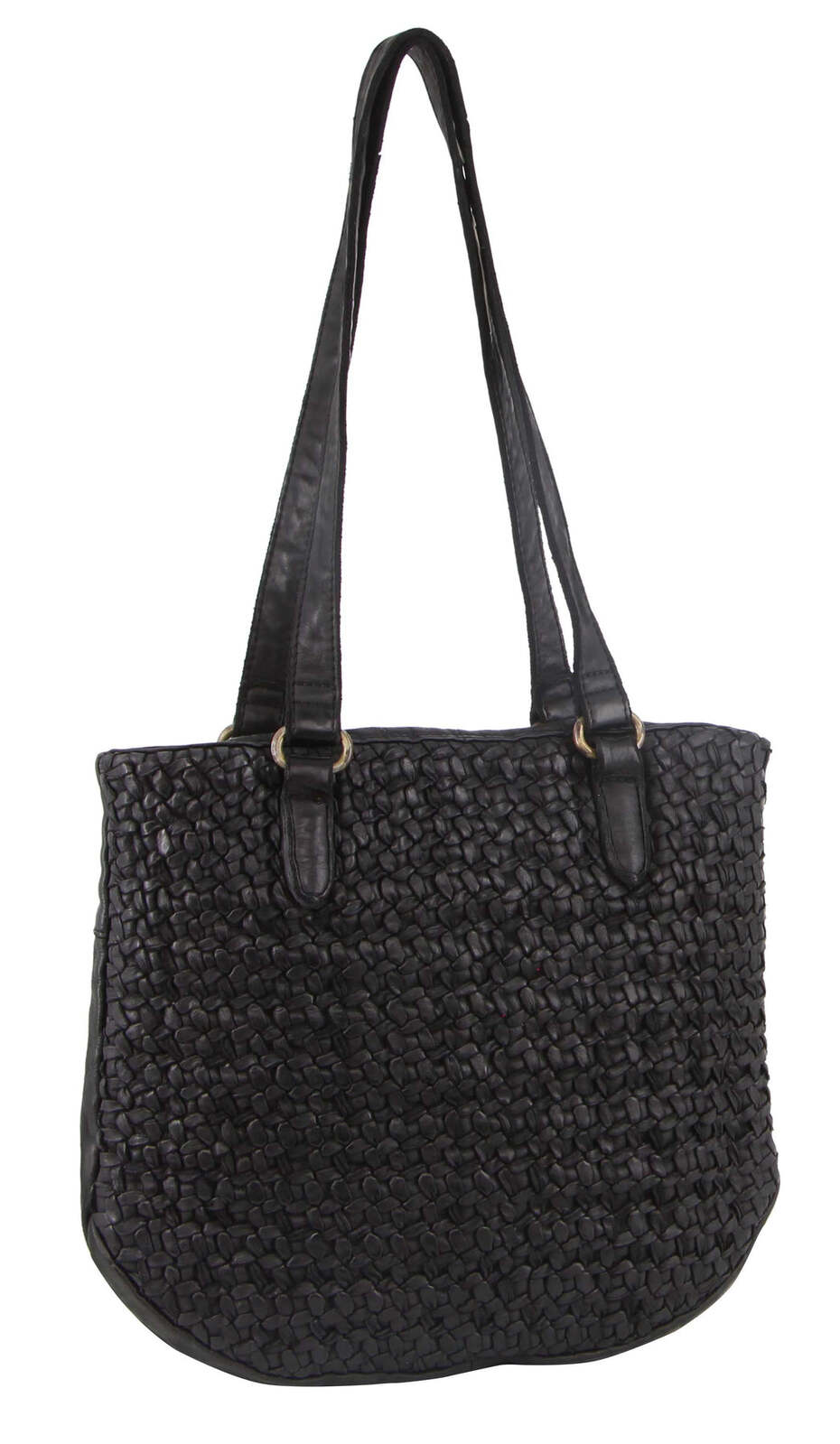 Pierre Cardin Woven Leather Ladies Shoulder Bag - Black-1