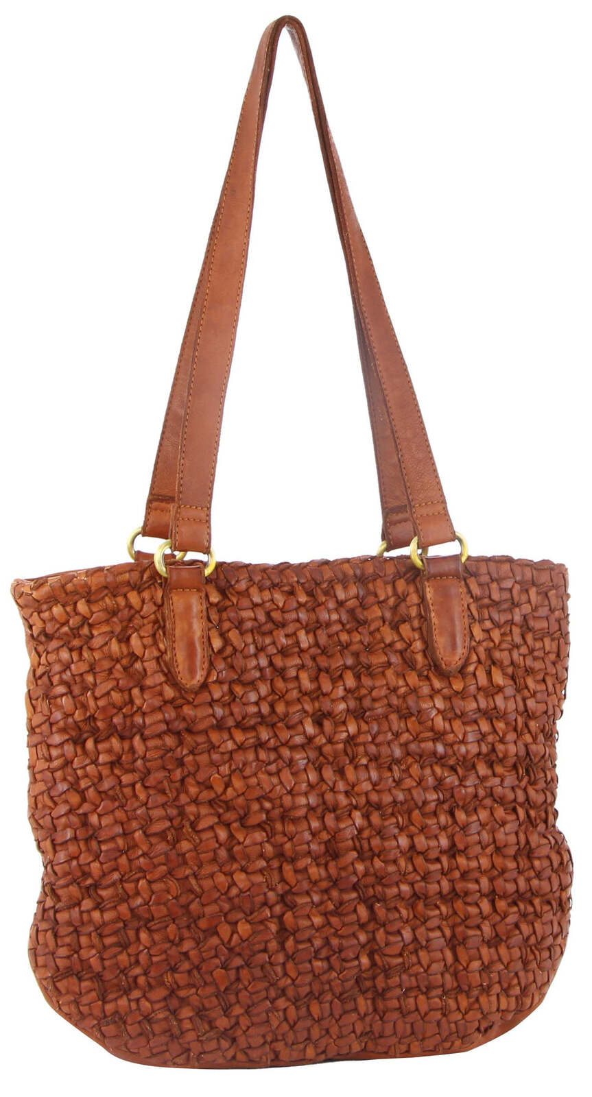 Pierre Cardin Woven Leather Ladies Shoulder Bag Travel Carry - Cognac-1