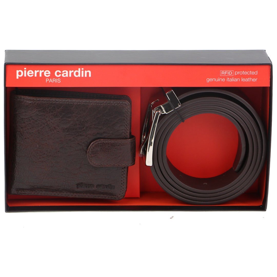 Pierre Cardin Mens RFID Leather Wallet & Belt Gift Set Fathers Day - Chestnut-0