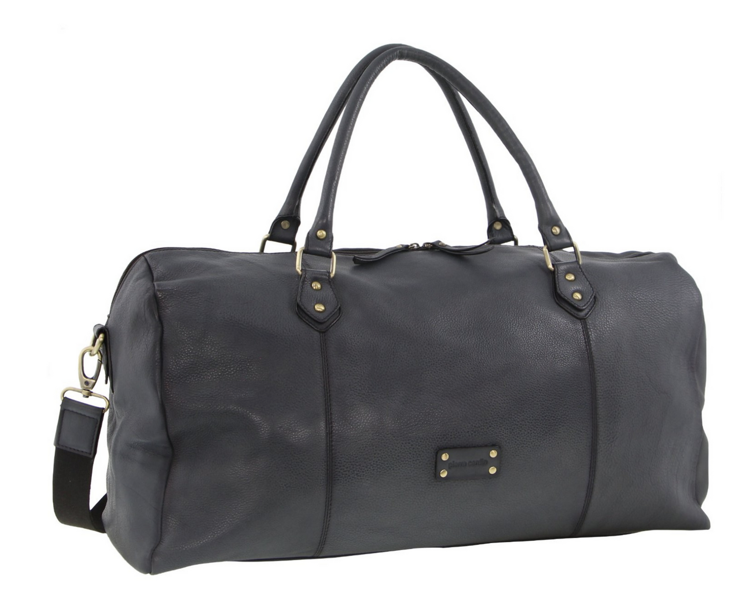Pierre Cardin Smooth Leather Overnight Bag Luggage Weekend Duffle - Black-0