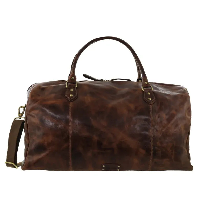 Pierre Cardin Smooth Leather Overnight Bag Luggage Weekend Duffle - Dark Cognac-3