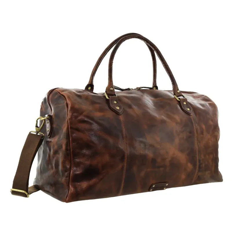 Pierre Cardin Smooth Leather Overnight Bag Luggage Weekend Duffle - Dark Cognac-0