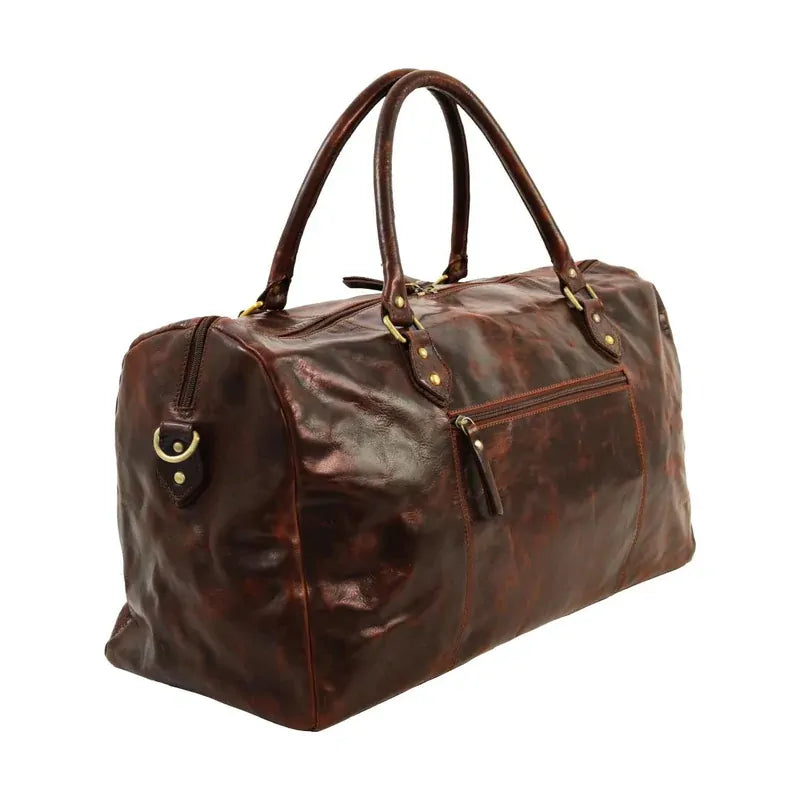 Pierre Cardin Smooth Leather Overnight Bag Luggage Weekend Duffle - Dark Cognac-2