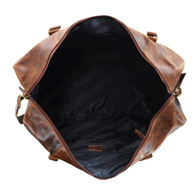 Pierre Cardin Smooth Leather Overnight Bag Luggage Weekend Duffle - Dark Cognac-4