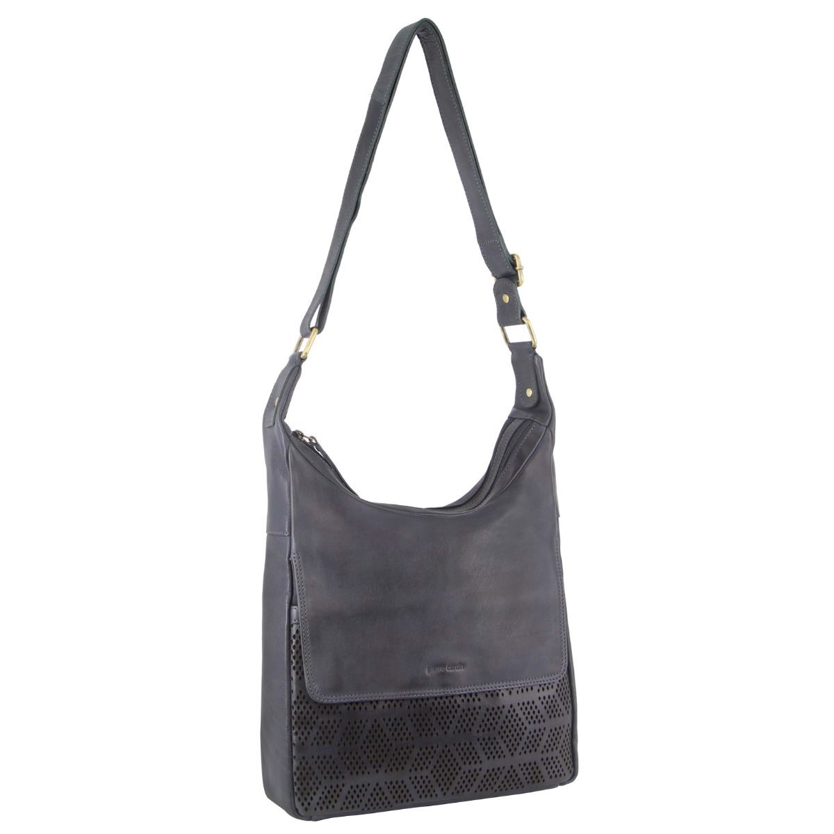 Pierre Cardin Womens Leather Multi Zip Perforated Cross-Body Bag - Teal