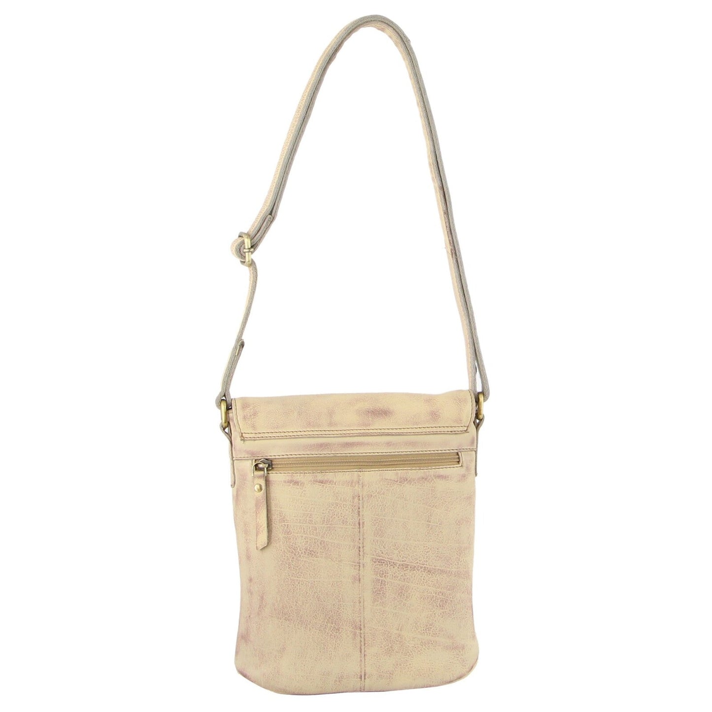 Pierre Cardin Leather Perforated Cross-Body Bag with Flap Closure - Latte-3